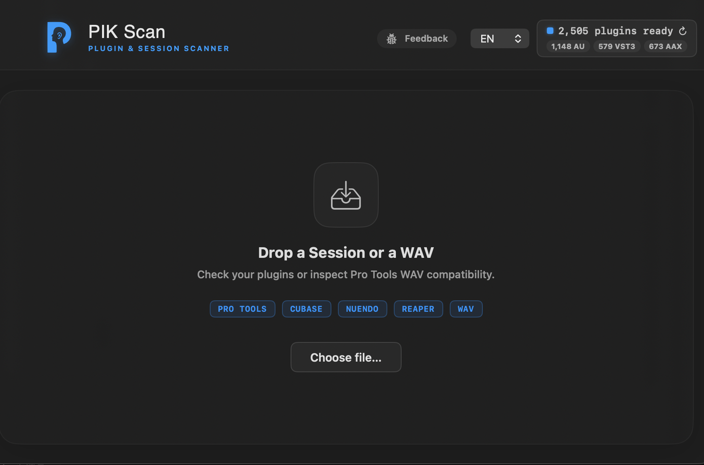 PIK Scan home screen